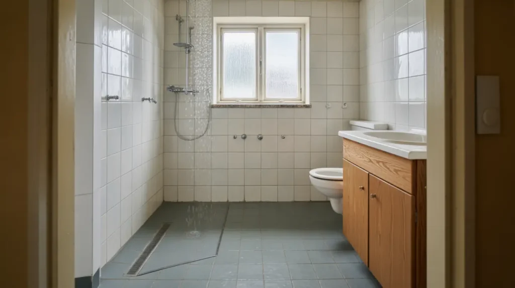 badrumsrenovering med nytt t tskikt och kakel i sickla nacka